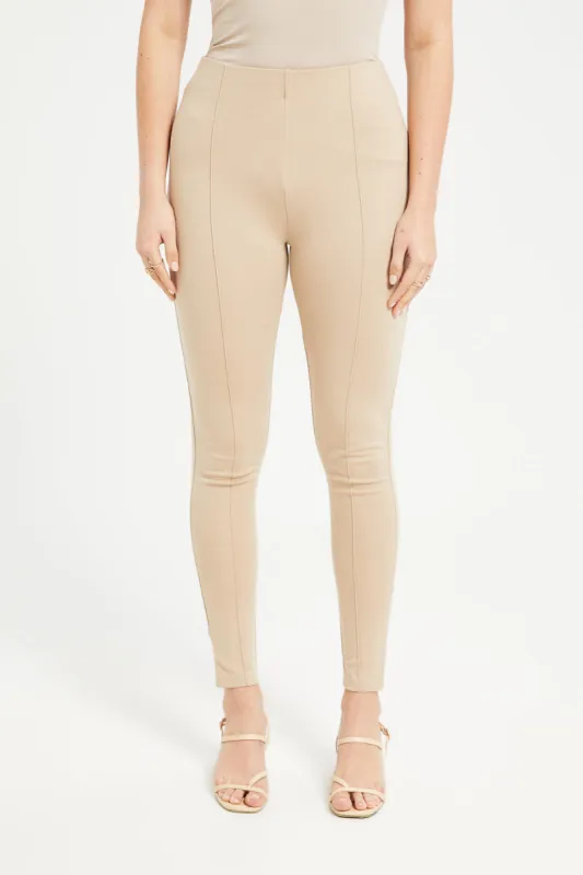 Women Beige Leggings sold by Redtag