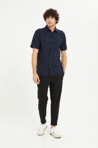 Men Navy Seersucker Short Sleeve Shirt sold by Redtag