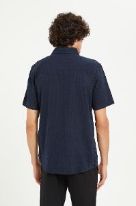 Men Navy Seersucker Short Sleeve Shirt sold by Redtag