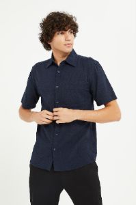 Men Navy Seersucker Short Sleeve Shirt sold by Redtag