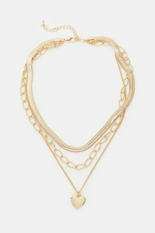 Women Gold Embellished Layered Necklace sold by Redtag