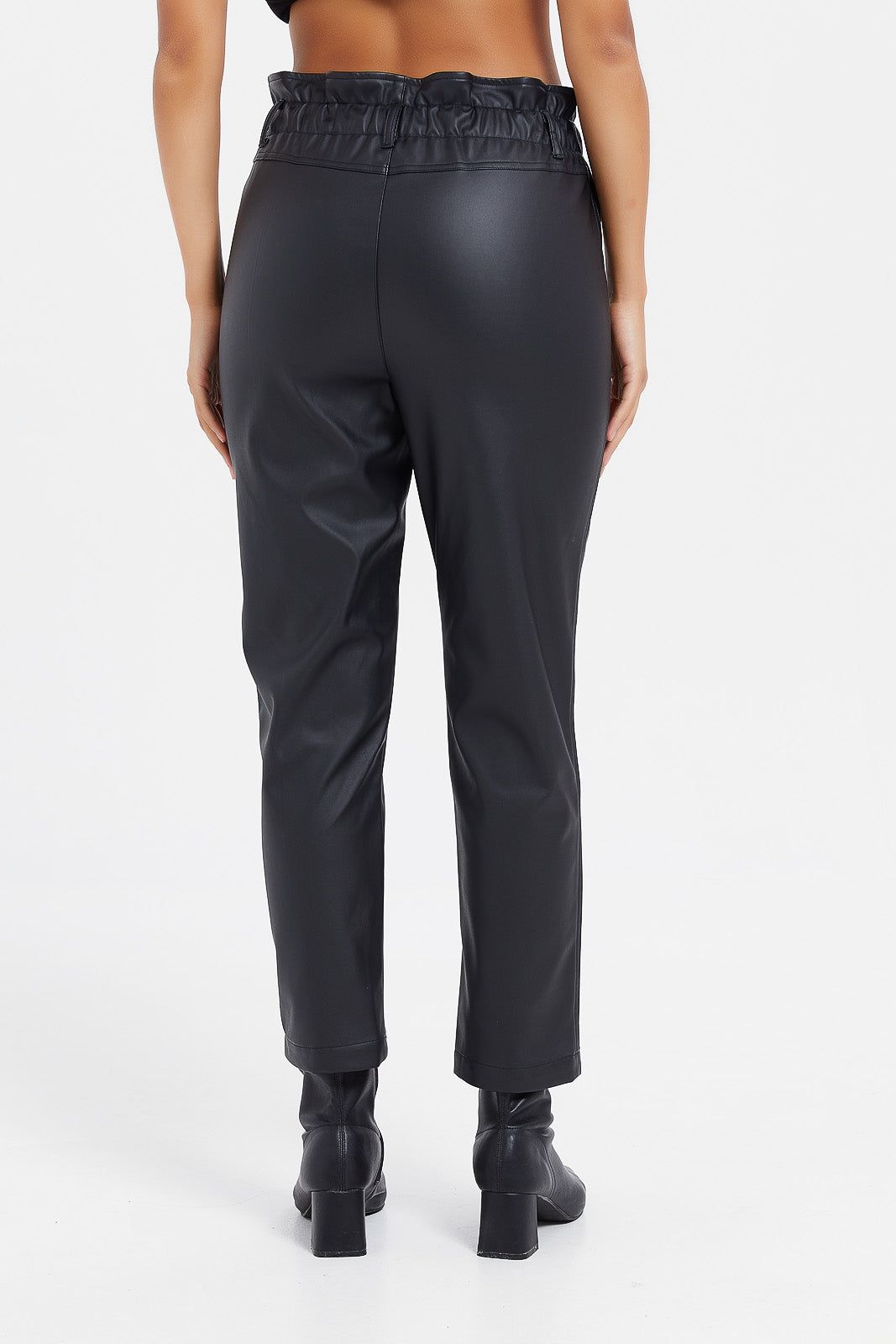 Women Black Pu Straight Trouser sold by Redtag product image thumbnail 3