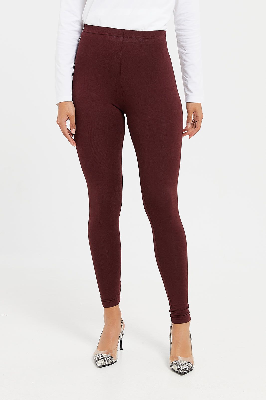 Women Burgundy Legging sold by Redtag