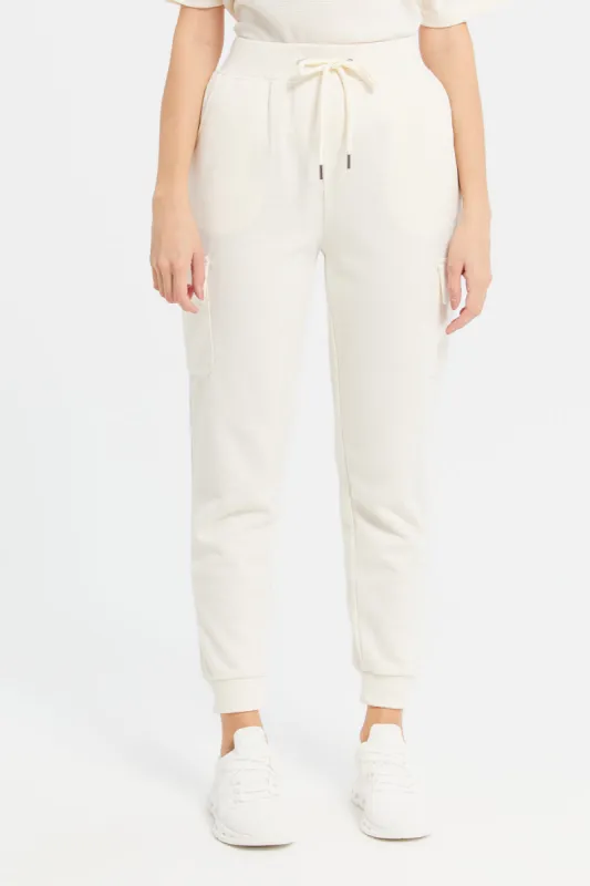 Women Beige Plain Jogger With Utility Pockets sold by Redtag