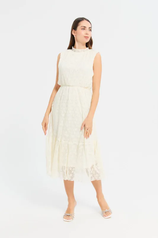 Woman Ivory Jacquard Lace Dress sold by Redtag