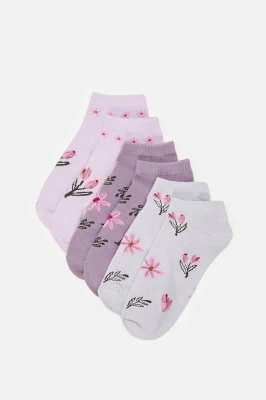 Women Lilac Tulip Print Ankle Socks (Pack of 3) sold by Redtag