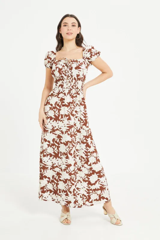 Women Brown And Beige Printed Maxi Dress sold by Redtag