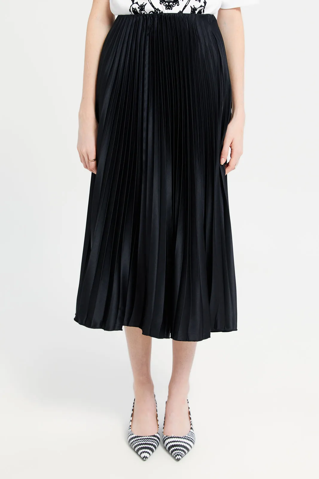 Women Black Satin Pleated Skirt sold by Redtag