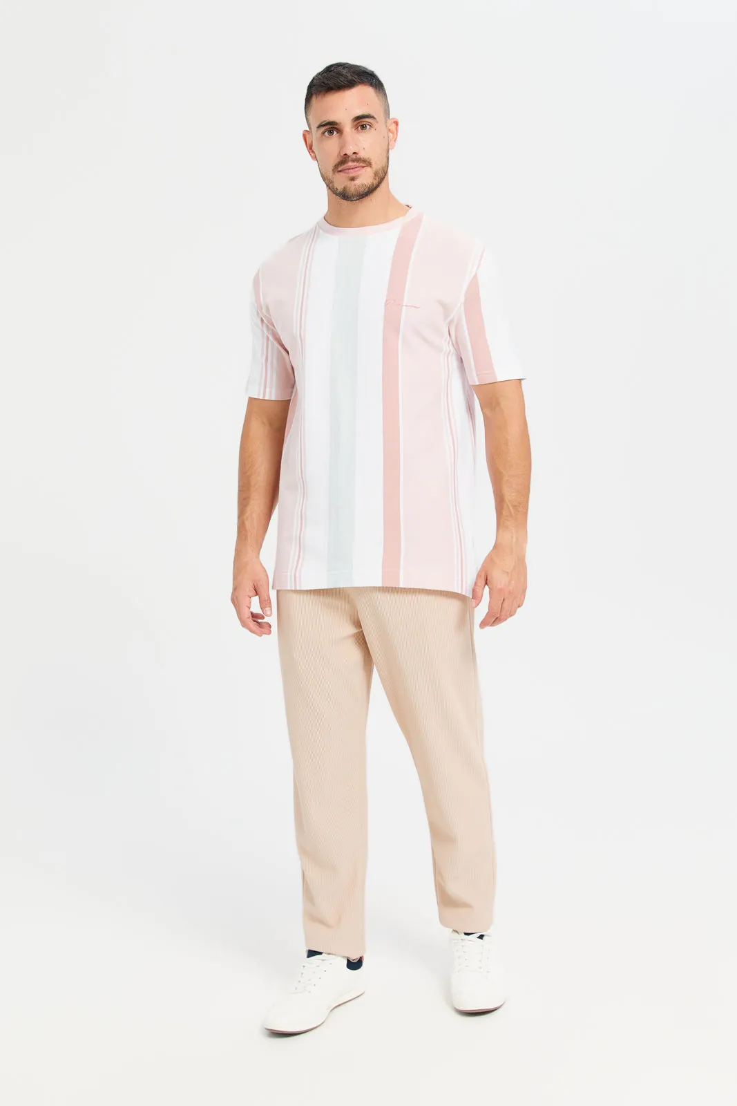 Men White Striped T-Shirt sold by Redtag product image thumbnail 2
