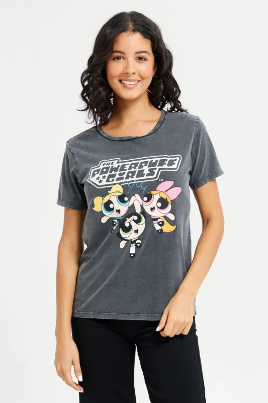 Women Charcoal Power Puff Printed T-Shirt sold by Redtag