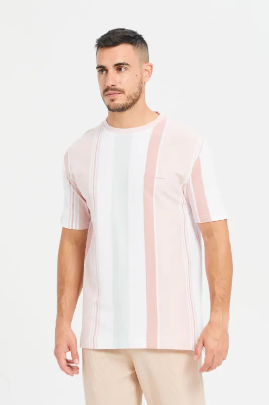 Men White Striped T-Shirt sold by Redtag