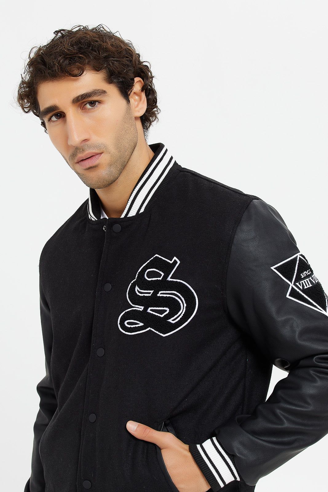 Men Black Baseball Bomber Jacket sold by Redtag product image thumbnail 4