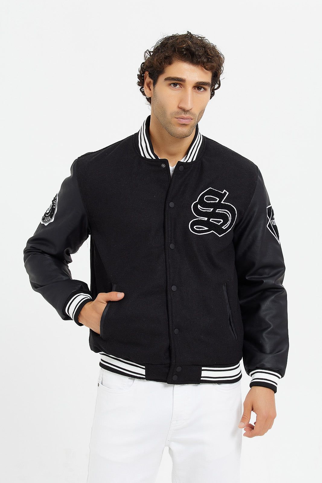 Men Black Baseball Bomber Jacket sold by Redtag