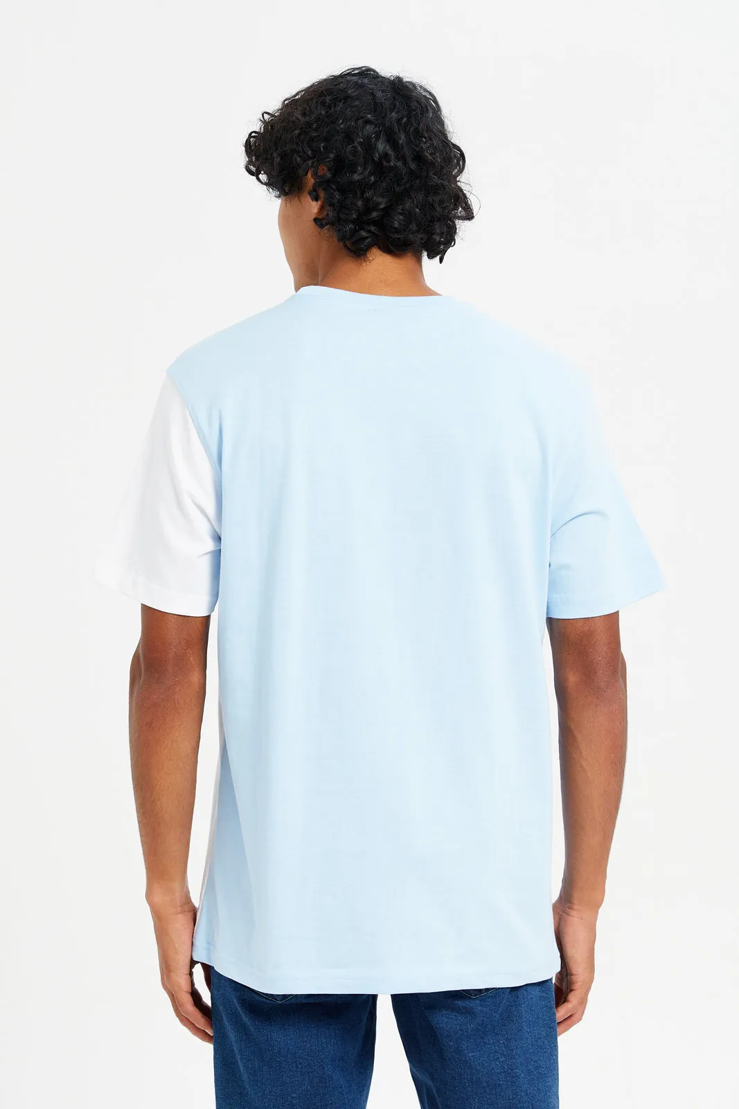 Men White And Blue Cut & Sew T-Shirt sold by Redtag product image thumbnail 3