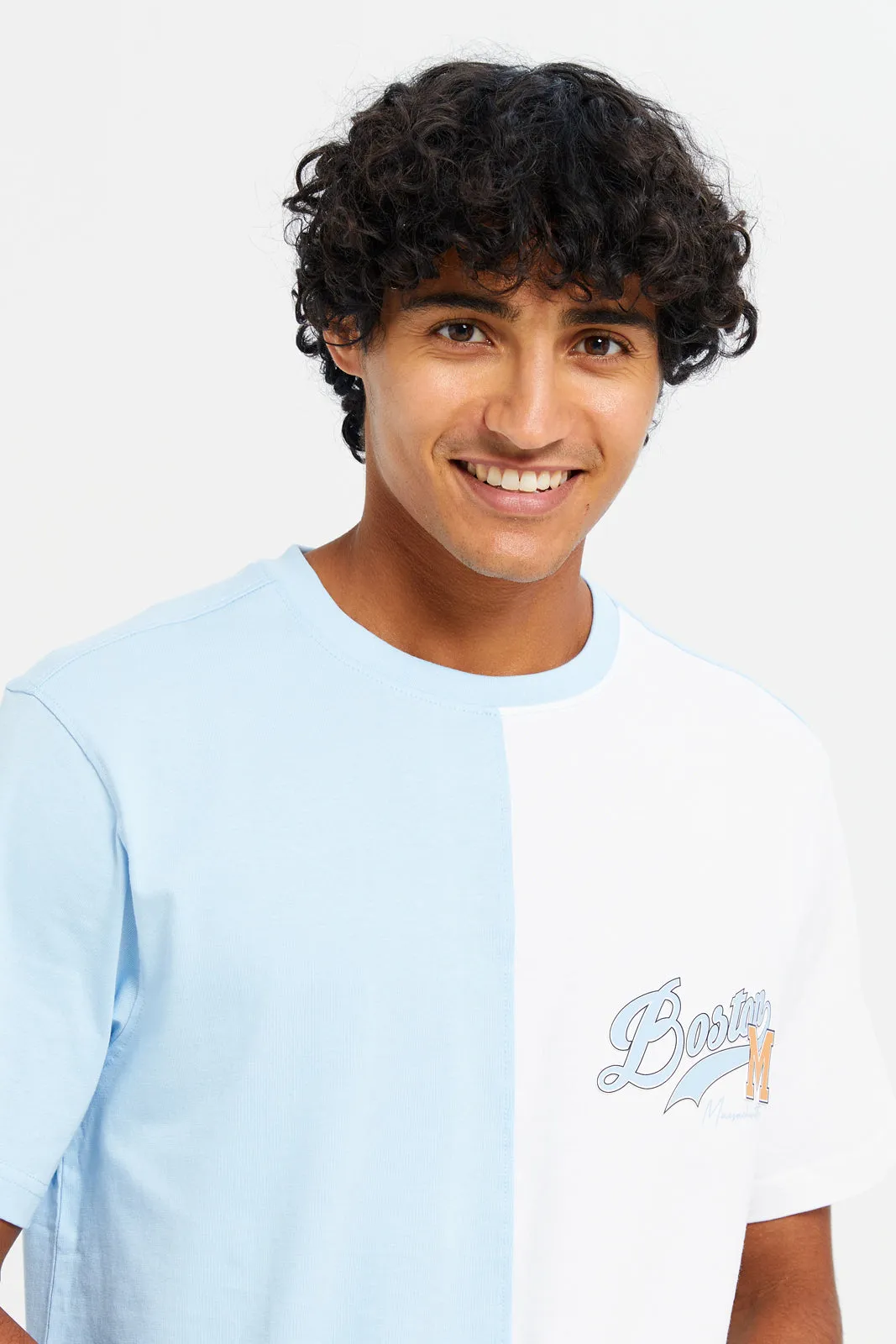 Men White And Blue Cut & Sew T-Shirt sold by Redtag product image thumbnail 4