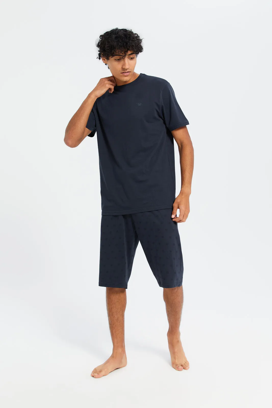 Men Charcoal T-Shirt And Shorts Pyjama Set (2 Piece) sold by Redtag