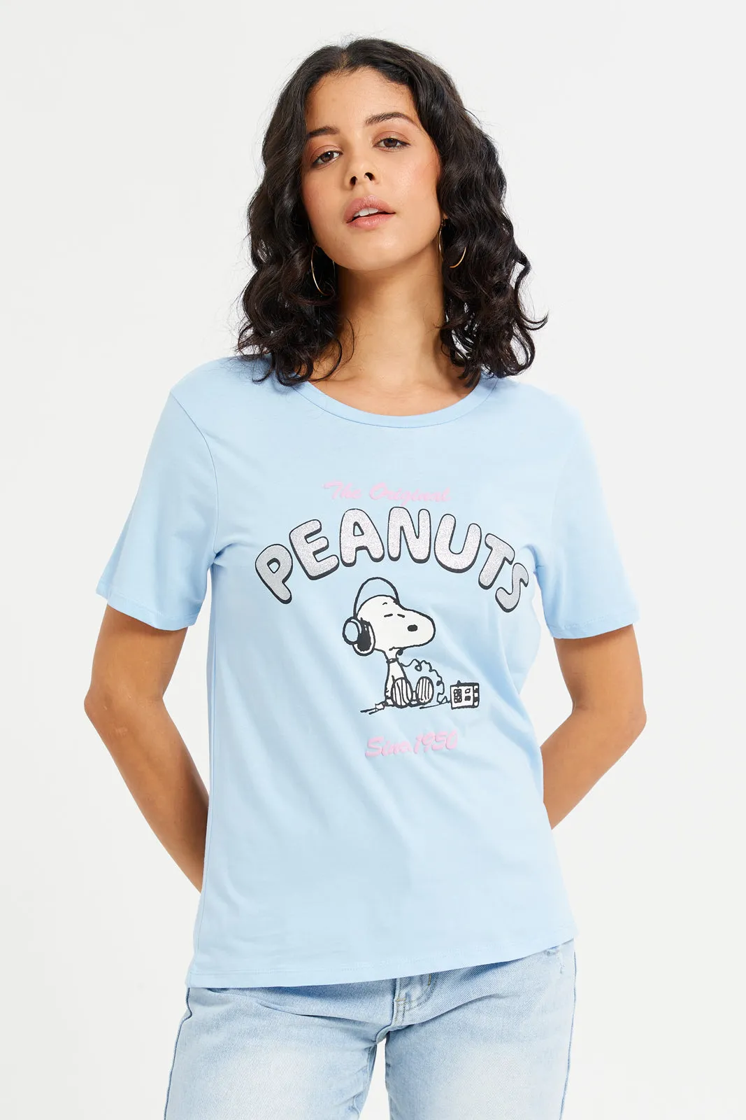 Women Blue Peanuts Printed T-Shirt sold by Redtag