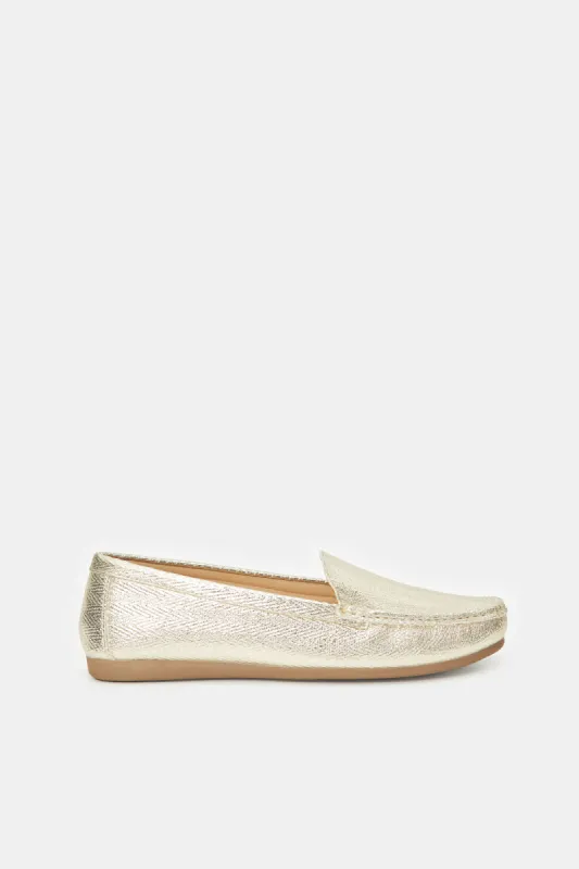 Women Gold Textured Moccasin sold by Redtag