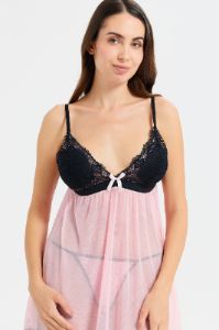 Women Pink And Black Embellished Babydoll sold by Redtag