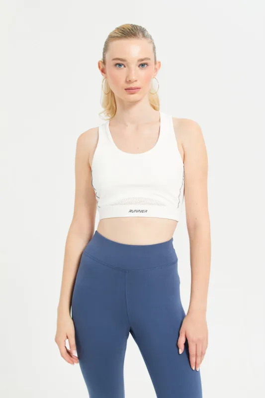 Women White Sports Bra With Reflector sold by Redtag