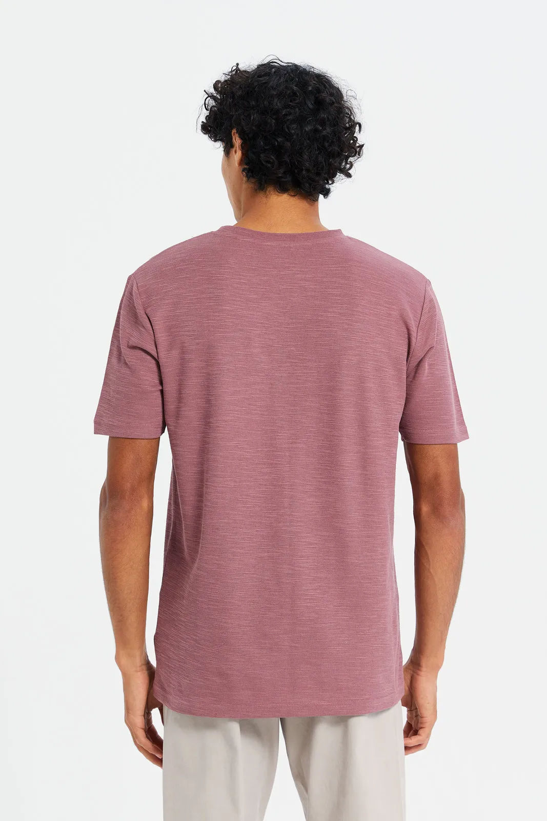 Men Purple Waffle Knit T-Shirt sold by Redtag product image thumbnail 3