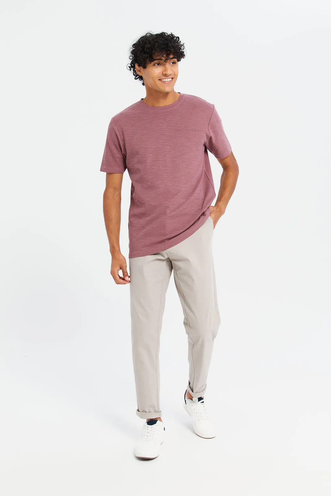 Men Purple Waffle Knit T-Shirt sold by Redtag product image thumbnail 2