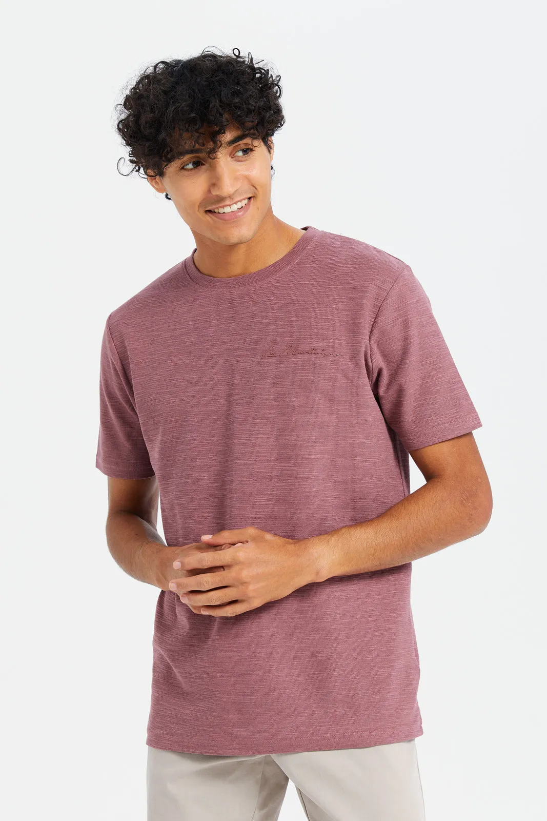 Men Purple Waffle Knit T-Shirt sold by Redtag