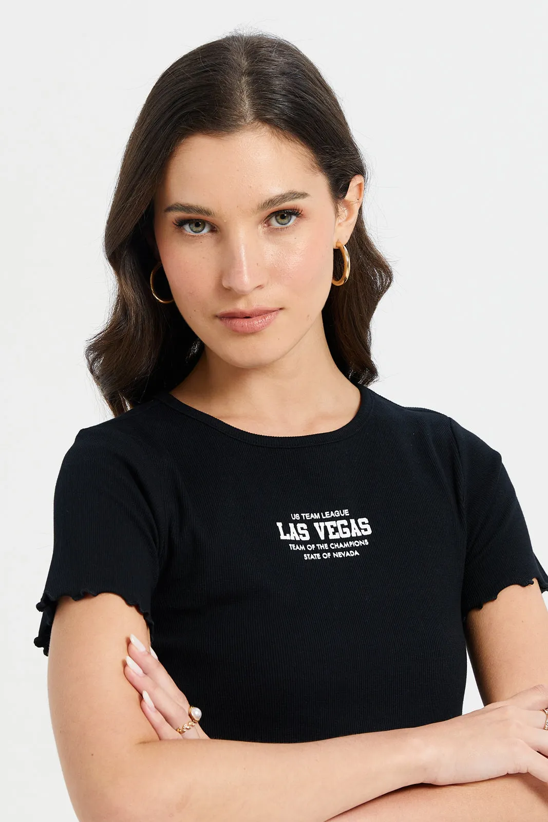 Women Black Ribbed T-Shirt sold by Redtag product image thumbnail 4