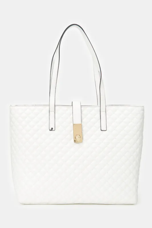 Women White Textured Tote Bag sold by Redtag