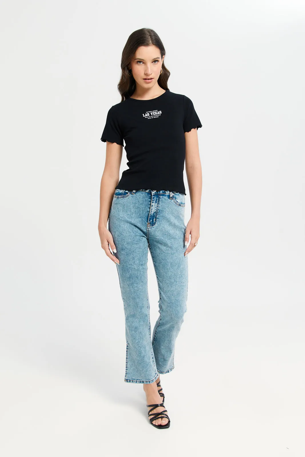 Women Black Ribbed T-Shirt sold by Redtag product image thumbnail 2