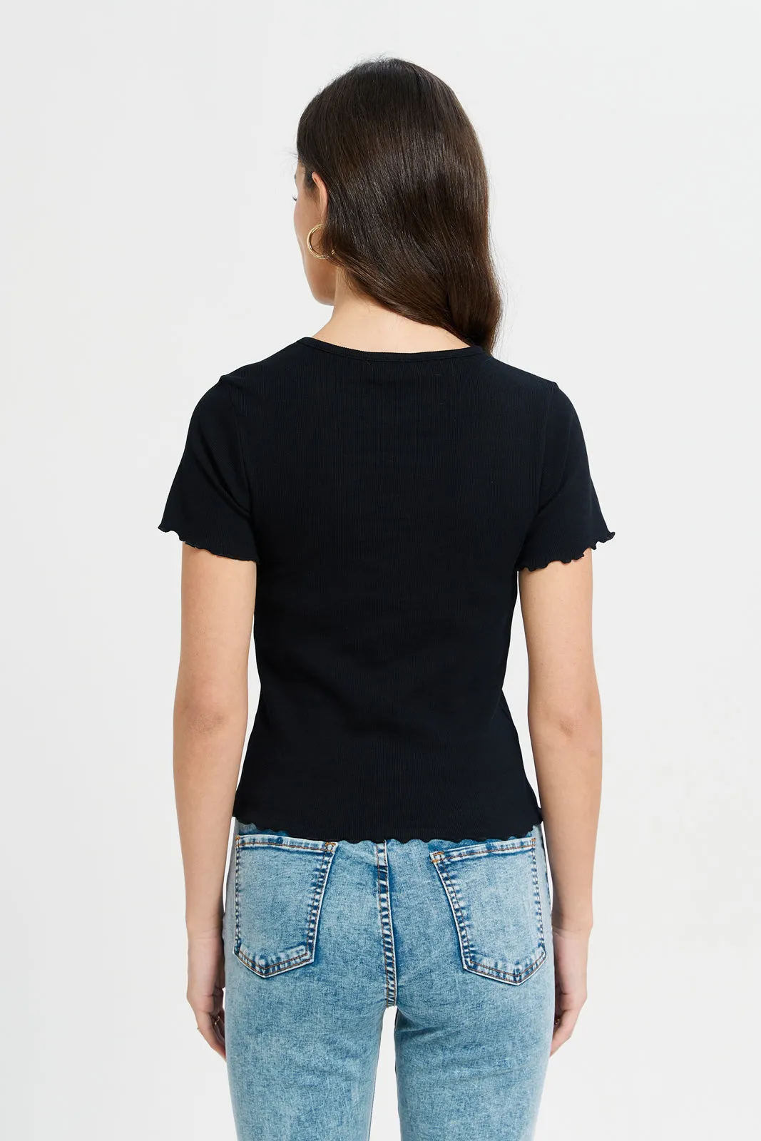 Women Black Ribbed T-Shirt sold by Redtag product image thumbnail 3