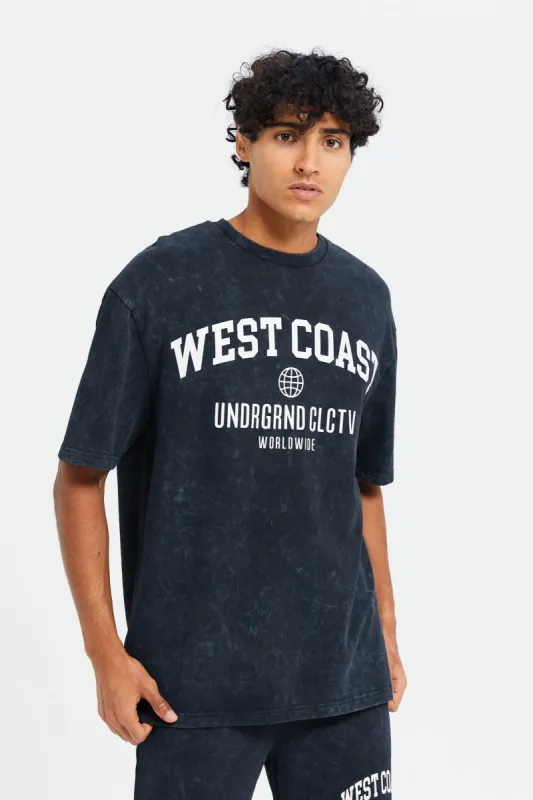 Men Black Washed Lounge T-Shirt sold by Redtag