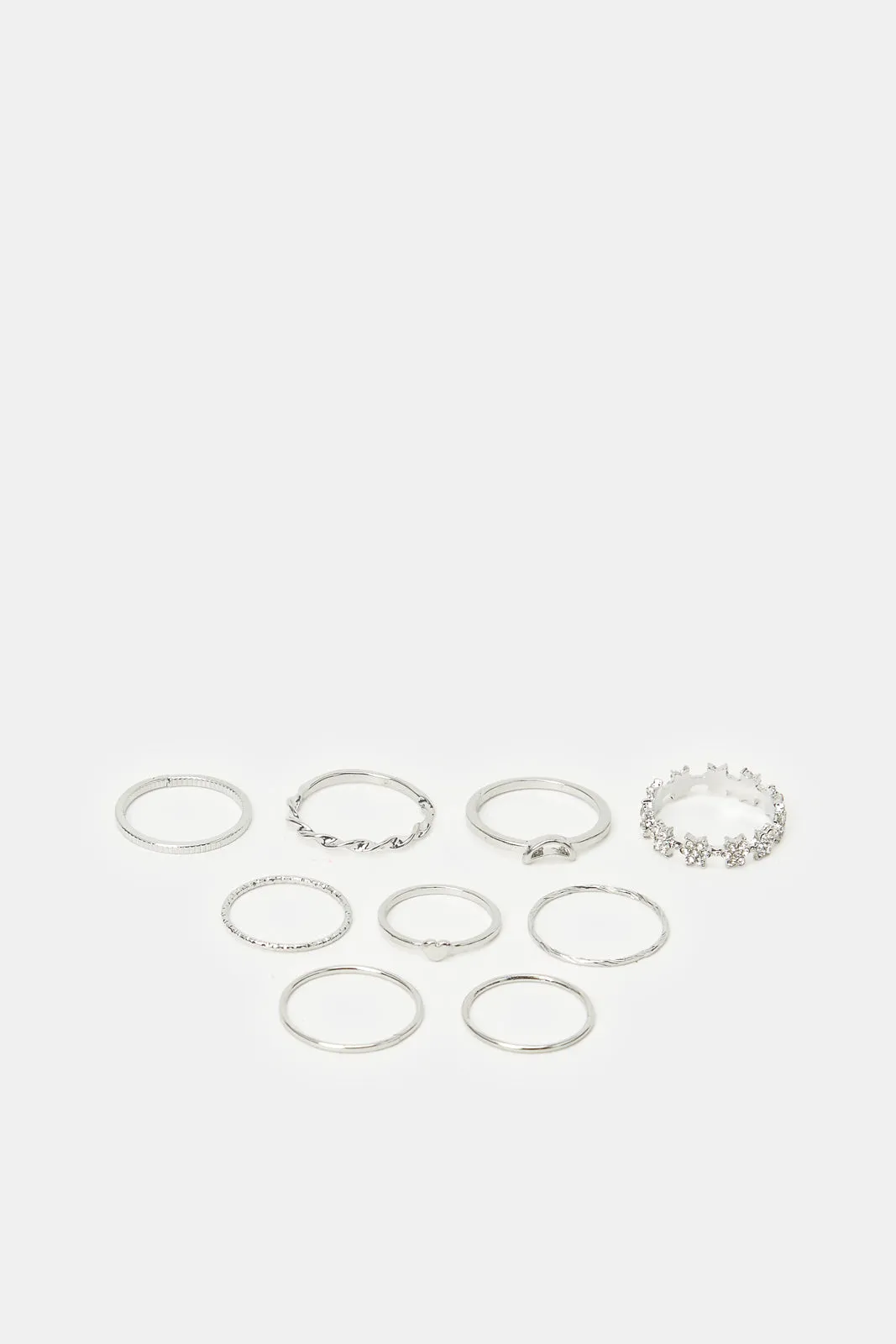 Women Silver Embellished Ring Set (9 Piece) sold by Redtag