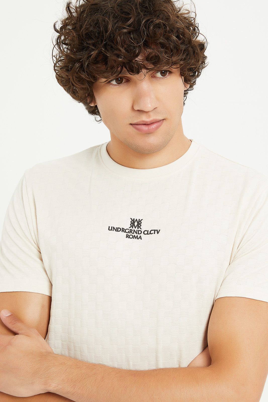 Men Beige Jacquard T-Shirt sold by Redtag product image thumbnail 4