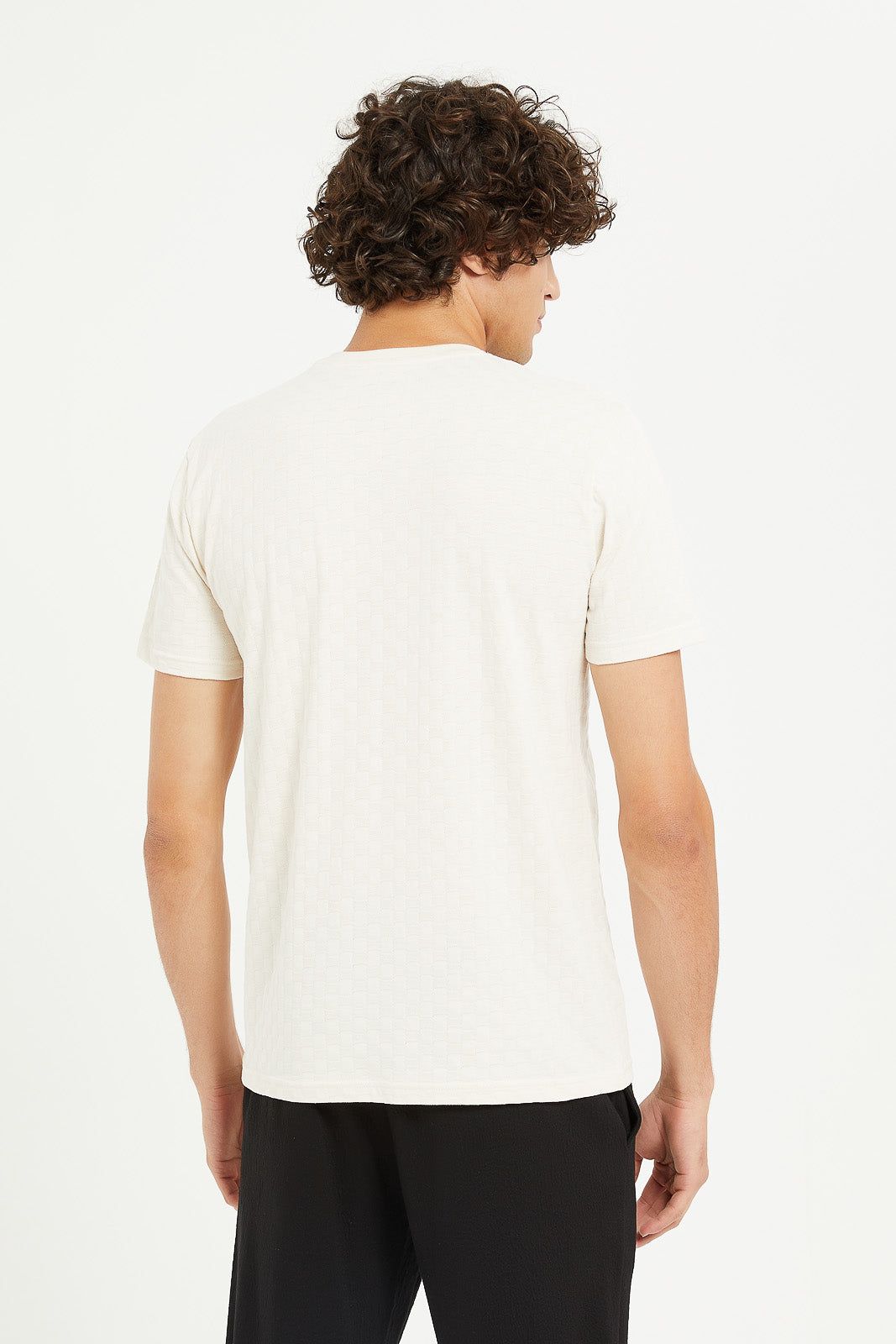 Men Beige Jacquard T-Shirt sold by Redtag product image thumbnail 3