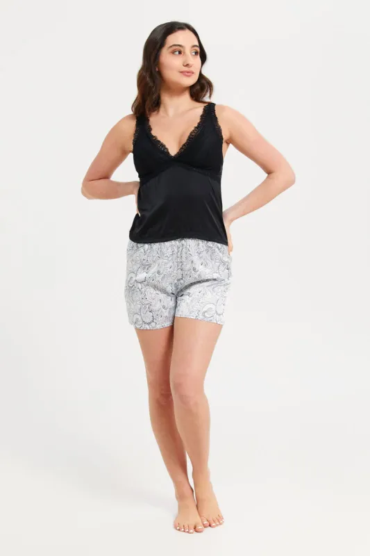 Women Black And White Embellished Cami Set (2 Piece) sold by Redtag