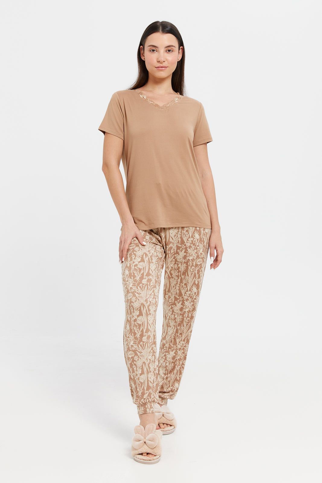 Women Beige Printed Pyjama Set (2 Piece) sold by Redtag