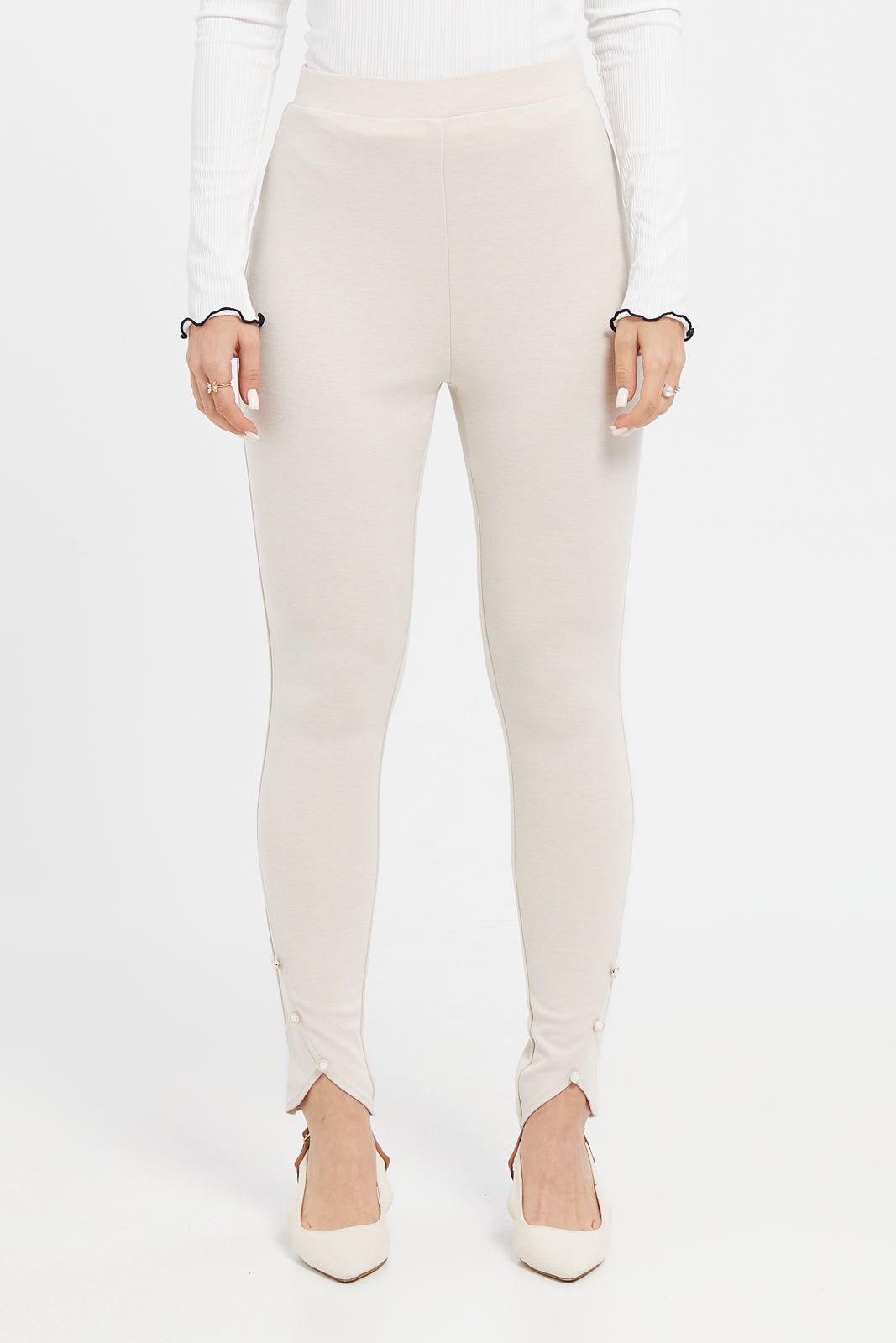 Women Ivory Multi Button Leggings sold by Redtag