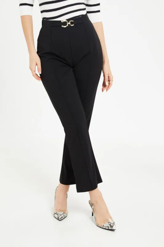 Women Black Buckle Trousers sold by Redtag