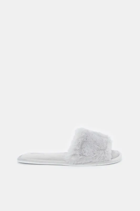 Women Grey Classic Fluffy Slipper sold by Redtag