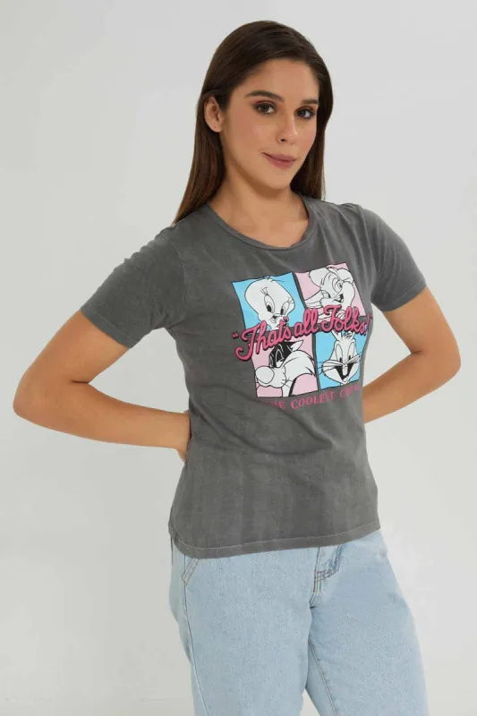 Women Grey Looney Tunes T-shirt sold by Redtag