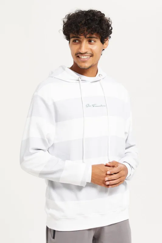 Men White And Grey Striped Sweatshirt sold by Redtag
