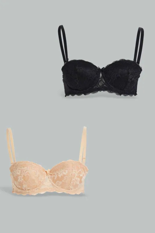 Women Black and Beige Padded Push Up Bra Set (2 Pack) sold by Redtag