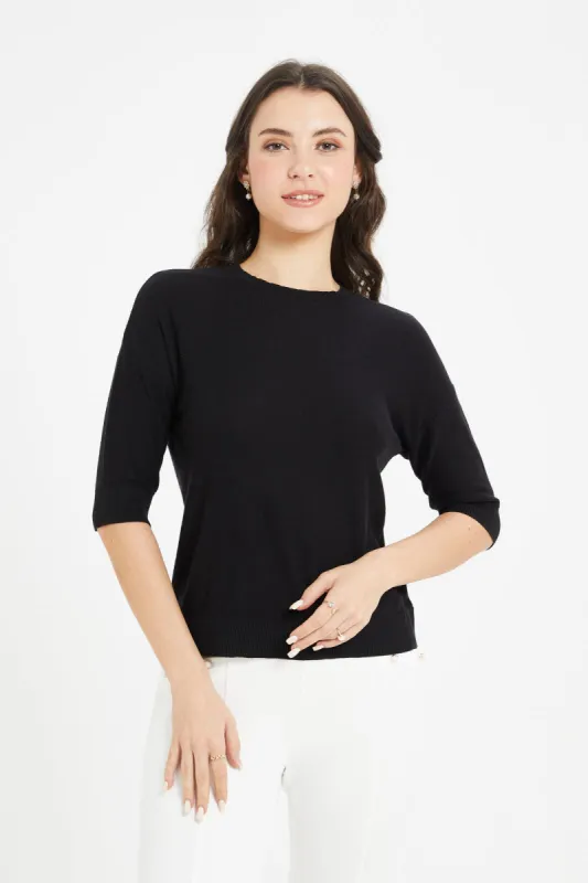 Women Black Crew Neck Pullover sold by Redtag