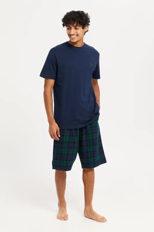 Men Navy Checked Nightwear Set (2 Piece) sold by Redtag