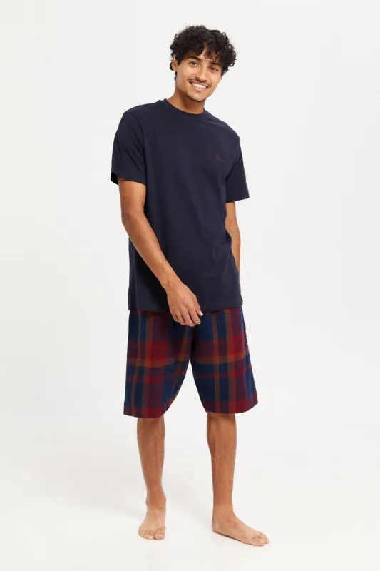 Men Charcoal And Navy Checked Nightwear Set (2 Piece) sold by Redtag