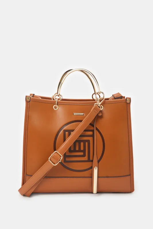 Women Tan Embellished Soft Tote Bag sold by Redtag