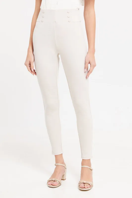 Women Beige Slim Fit Leggings sold by Redtag