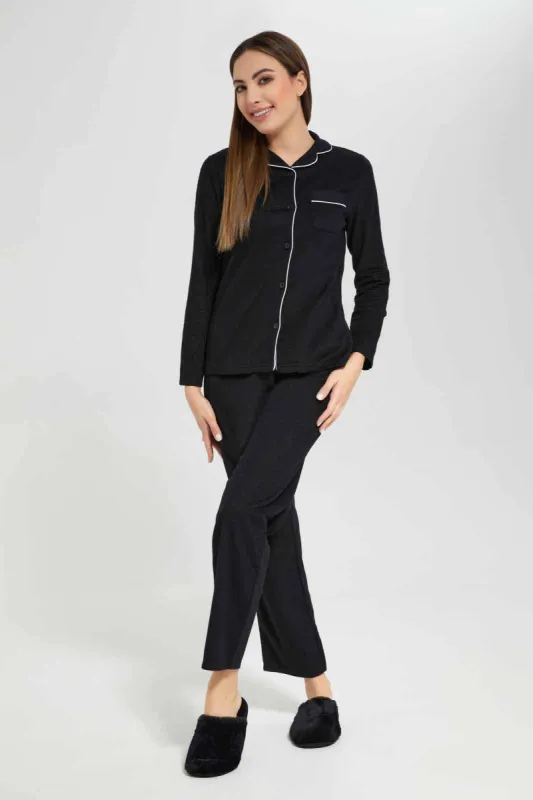 Women Black Woven Cotton Flannel Pyjama Set (2 Piece) sold by Redtag