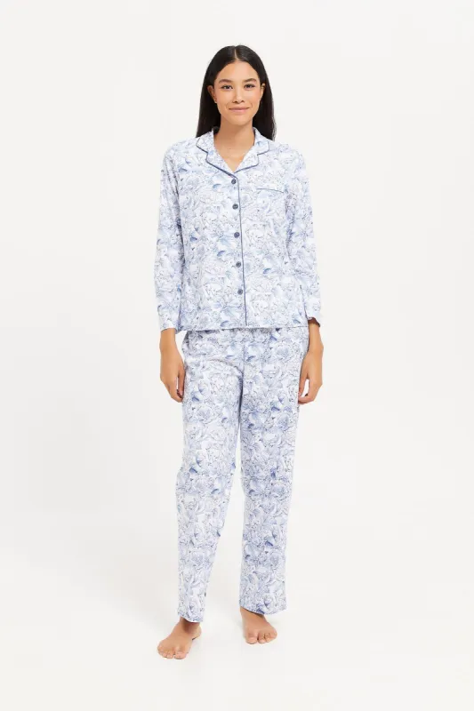 Women Blue Printed Pyjama Set (2 Piece) sold by Redtag